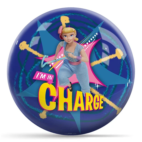 Disney Pixar Toy Story Bo Peep bowling ball with Bo holding her crook and "I'M IN CHARGE" text on blue