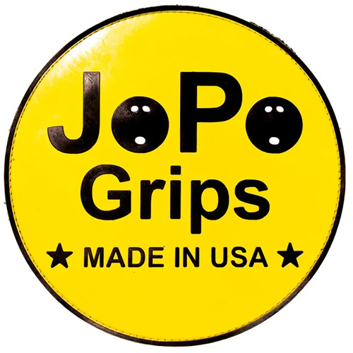JoPo Grips Round Shammy Pad in yellow with black JoPo Grips lettering and Made in USA stars