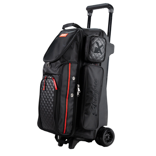KR Strikeforce Diamond Dually triple roller black, front view with quilted pocket and red trim