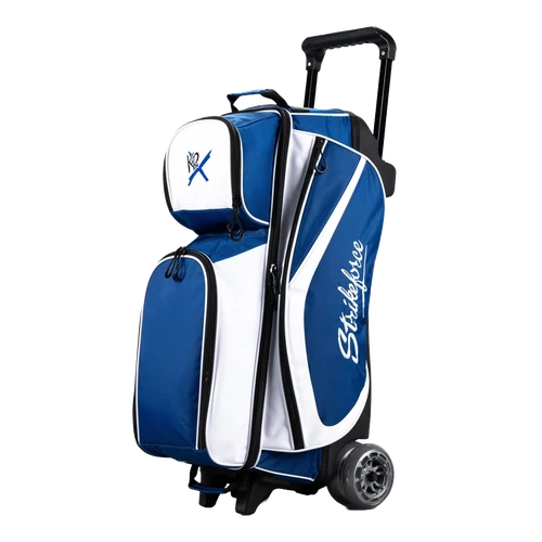 KR Strikeforce Drive Dually 3 ball roller royal/white, side view with handle extended