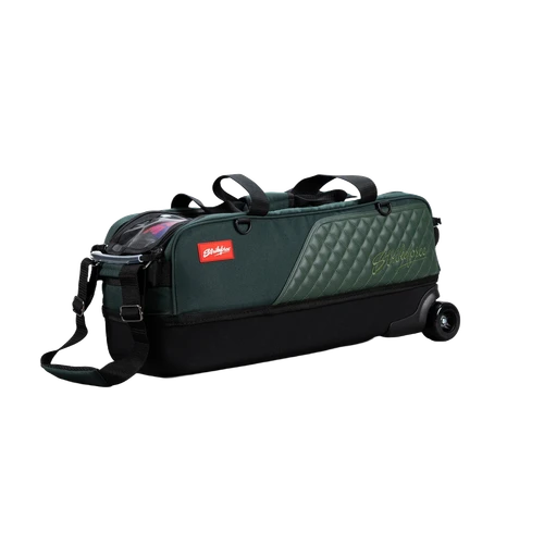 Hunter Green KR Strikeforce Diamond Slim Triple Tote side view with quilted leather accent panel