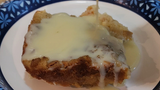 Smoked Bread Pudding with a White Chocolate Bourbon Sauce
