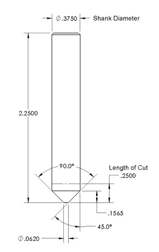 3/8" Shank, 90 Degree Angle Chamfer Tool/Cutter, Solid Carbide, 3 Flute AlTiN Coated