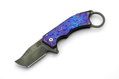 Jon Graham Collab Ringed Rhino Folding Knife, Damascus Blade, ZircuTi Frame