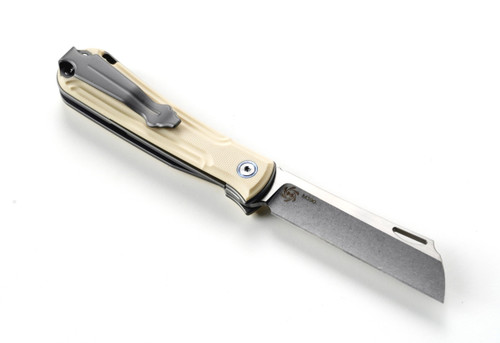 Rick Lala Collab Caipira, Front Flipper Folding Knife, Ivory G10 Ti