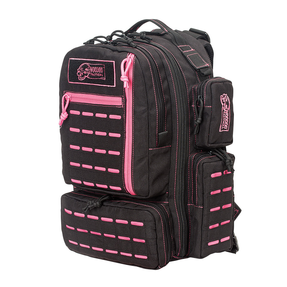 VOODOO TACTICAL Custom Series Mini Zaino Tobago - Nero Con Cuciture Rosa - Pannello Per Piastra Balistica E Sistema Laser - 3