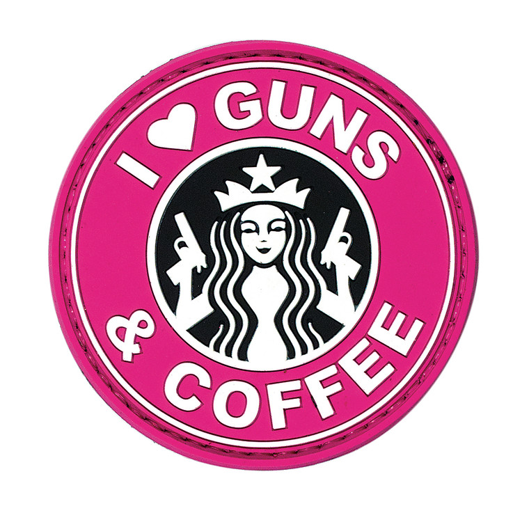 I LOVE GUNS & COFFEE - RUBBER PATCH - (PINK)