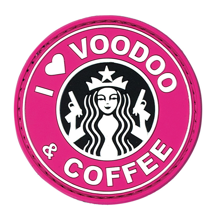 I LOVE VOODOO & COFFEE - RUBBER PATCH - (PINK)