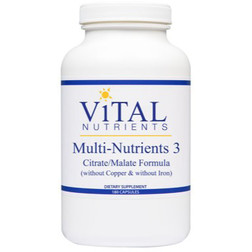 Vital Nutrients Multi-Nutrients 3 Citrate/Malate Formula (without Copper & without Iron) 180vc