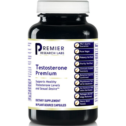 Premier Research Labs Testosterone Premium 90 plant source capsules front label