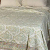 White Kantha Bedspread - Hand Stitched - Floral Queen King