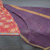 Boho Handmade Cotton Kantha Block Print Embroidered Throw Blanket Purple 