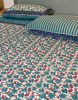 Floral Indian Cotton Block Printed Flat Sheet 2 x Pillowcases - Queen