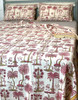 Palm Tree Cotton Block Printed Queen Flat Bed Sheet With Matching Pillowslips