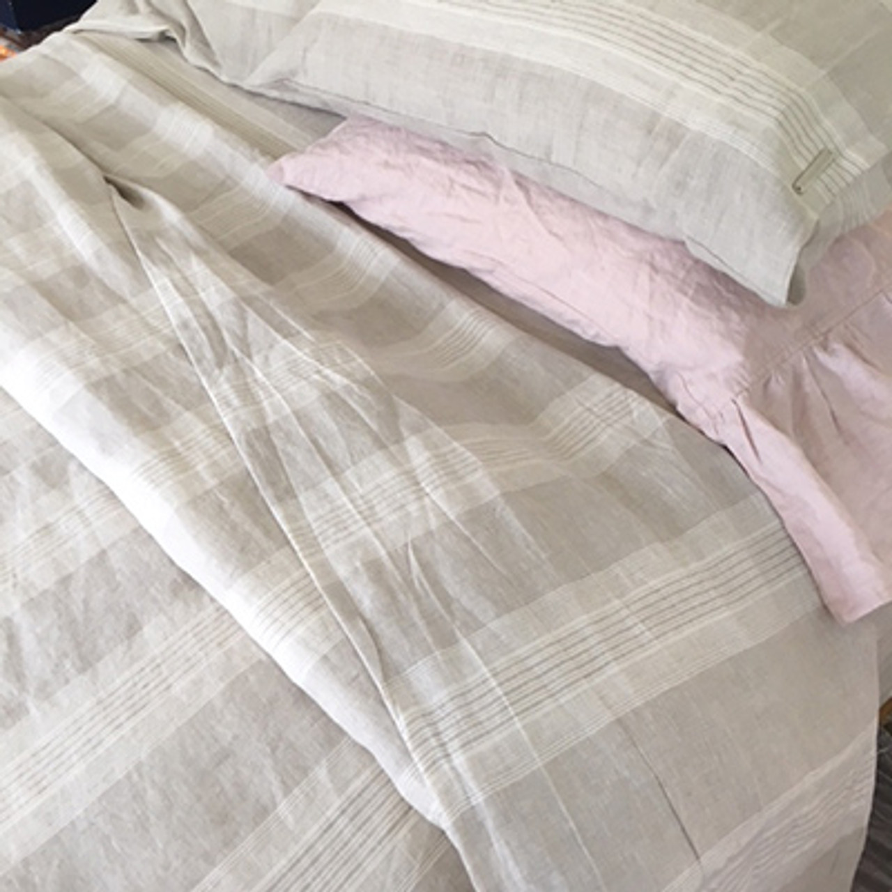 Striped Linen Bedding Taupe Quilt And Sheet Sets