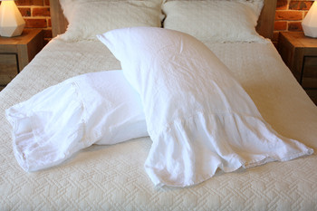 Cottage style White Long Ruffle Pillow Cases