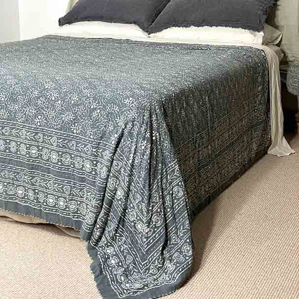 Cotton Bedspread Quilt Kantha - Mist Queen Size