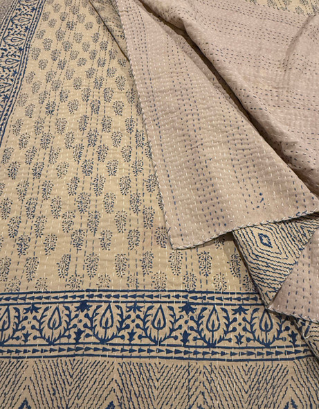 Cotton Kantha Quilt Block Print - Vintage King - Yummy Linen