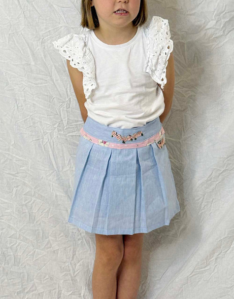 Apron Girls Linen Pleated Half Apron Baby Blue With Lace