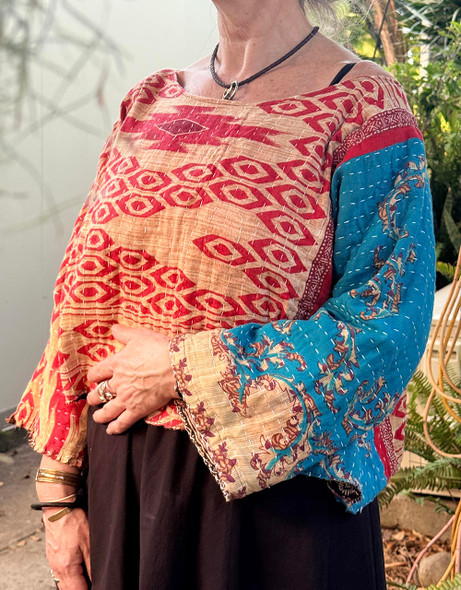 Sashiko Kantha Long Sleeve Kimono Throw Over