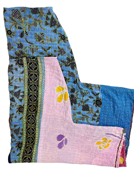 Cotton Kantha Long Sleeve Blue Kimono Throw Over