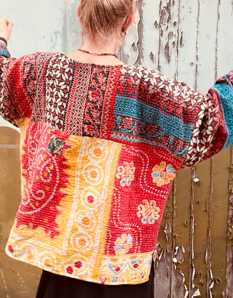  Festival Kantha Long Sleeve Large  Kimono Throw Over