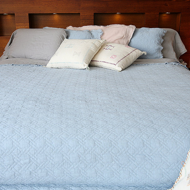 Cotton Coverlet Blanket Bedspread Blue K/Q - Vintage Style