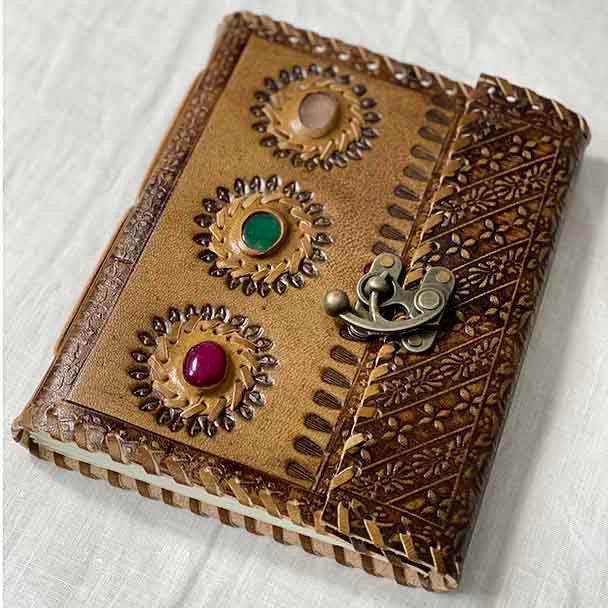 Junk Journal Leather Bound Rag Art Paper Book 6 x 8 inches