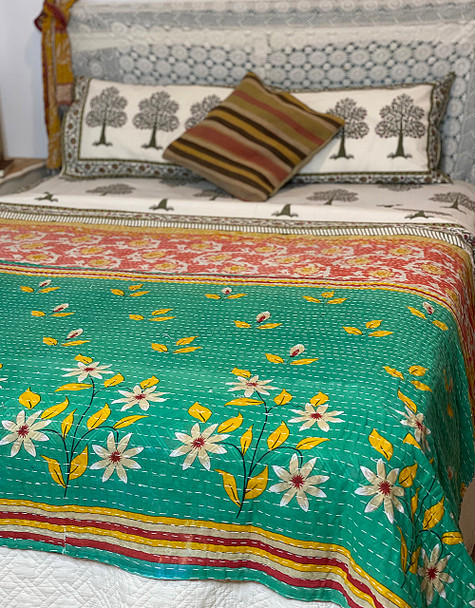 Indian Cotton Vintage Kantha Quilts - Economy Vintage Kantha - Floral