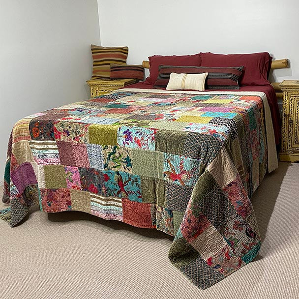 Bohemian Decor Velvet Patchwork Kantha Quilt King Size 24