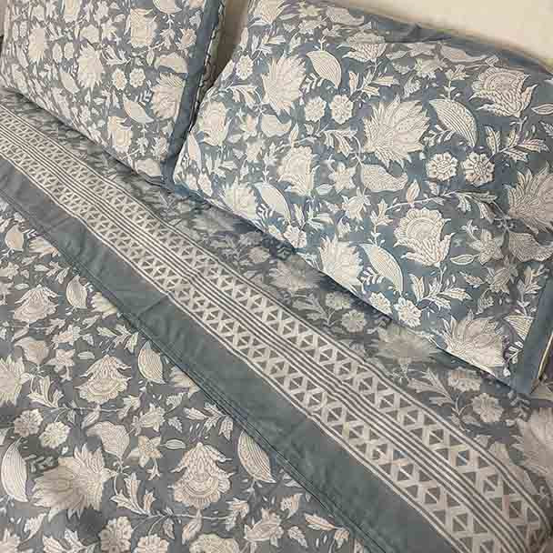 Cotton Coastal Flat Sheet with 2 x Pillowcases