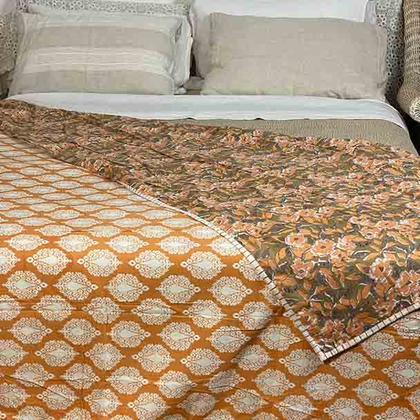 Cotton Quilt Dohar - Quilted Sheet - Tumeric - Yummy Linen