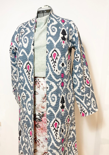 Kantha Kimono Hand Stitched Bathrobe IKAT -Unisex Free Size
