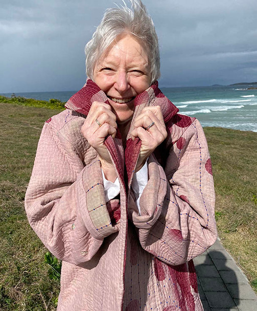 Vintage Kantha Waistcoat Bohemian  Pink Swing Jacket Polka Dot