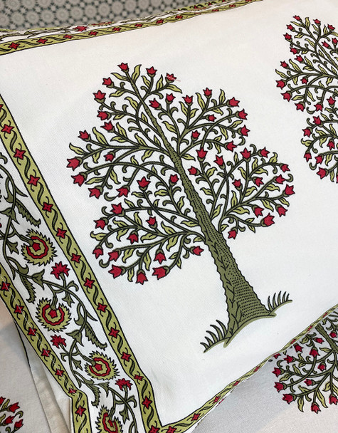 Indian Cotton Bed Sheet - Block Printed Tree of Life 2 x Pillowcases - Queen