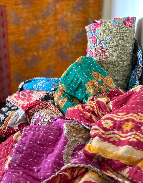 Indian Vintage Sari Kantha Quilt Reversible