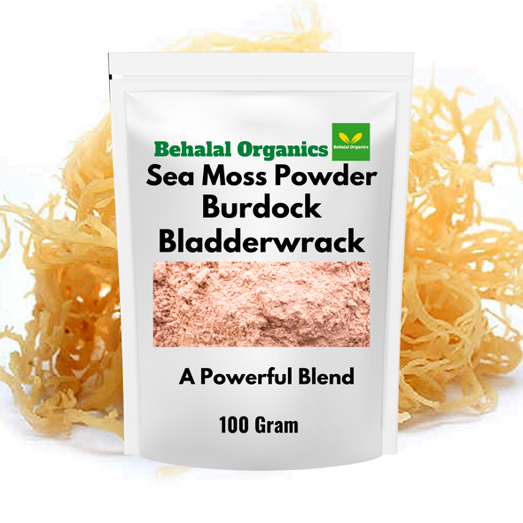Sea moss bladderwrack and burdock root super blend powder Behalal Organics
