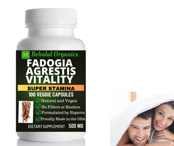 Fadogia Agrestis 500mg Powerful Extract to Support Athletic Performance & Strength - 100 Quick Vegan Capsules Behalal Organics