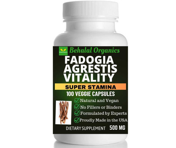 Fadogia Agrestis 500mg Powerful Extract to Support Athletic Performance & Strength - 100 Quick Vegan Capsules Behalal Organics