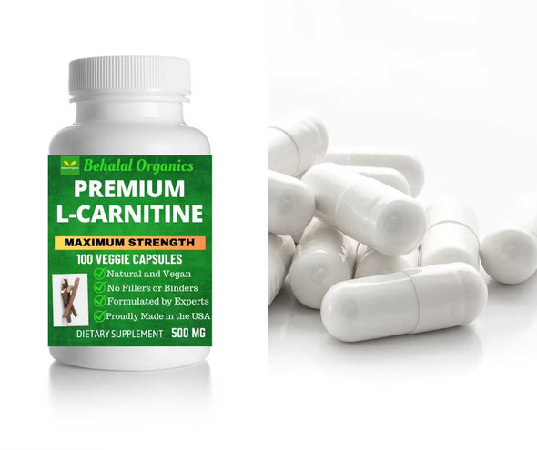 L-Carnitine 100 Quick vegan Capsules - 500mg Per Capsule Behalal Organics