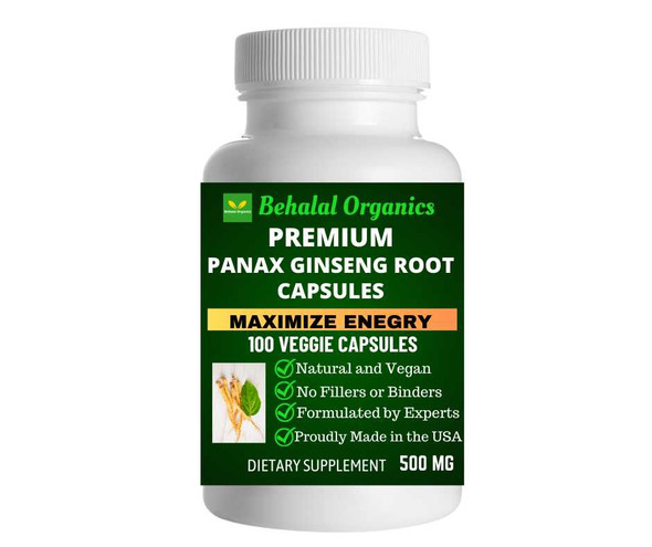 Panax Ginseng Root 100 Quick Release Capsules - 500mg Per Capsule Behalal Organics
