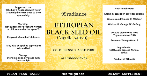 Ethiopian Black Seed Oil 4oz (Nigella Sativa) – High Potency 2.5% Thymoquinone – Cold Pressed