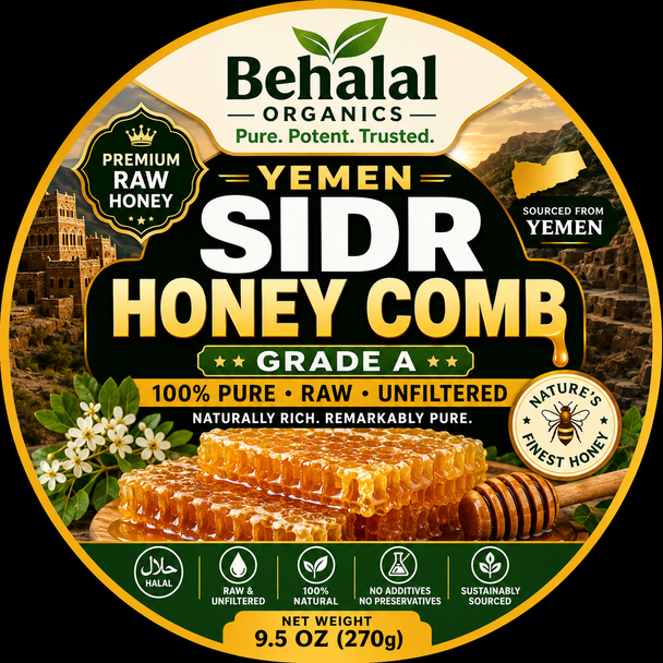 Yemen Sidr Honeycomb – Grade A | 100% Pure, Raw & Unfiltered | Wild Harvested from Yemen | 9.5 oz (269g)