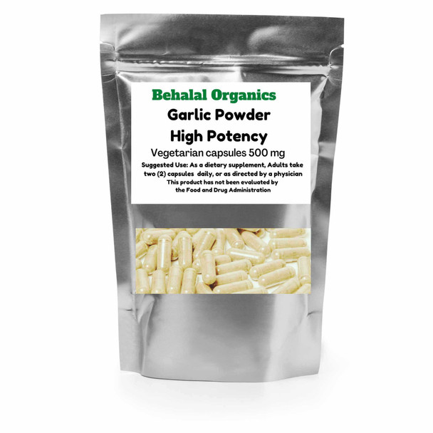 Garlic Capsules- Potent Extra Strength - Immune and Cardiovascular Support - 500mg Behalal Organics