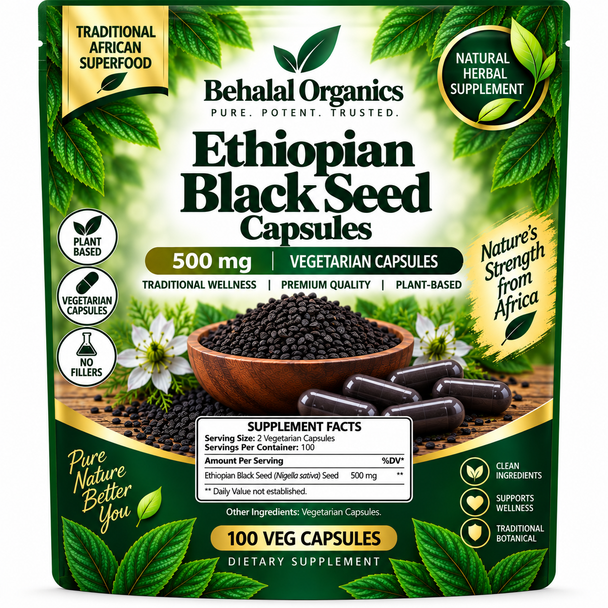 Ethiopian Black seed 500mg vegetarian capsules made fresh ( Nigella Sativa )