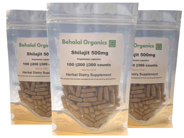 Shilajit Capsules - 500mg - 100 Capsules (Vegetarian) - Behalal Organics
