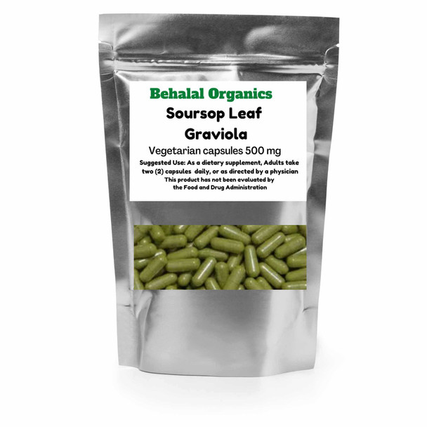 Soursop Graviola Leaf Powder 100% Pure Organic Capsules - Behalal Organics Behalal Organics