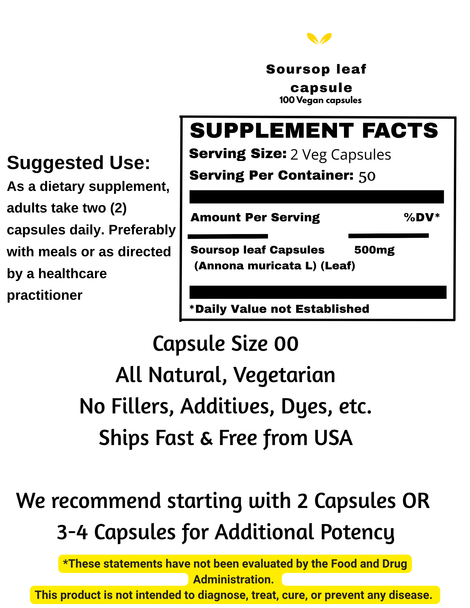 Soursop Graviola Leaf Powder 100% Pure Organic Capsules - Behalal Organics Behalal Organics