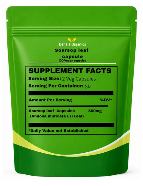 Soursop Graviola Leaf Powder 100% Pure Organic Capsules - Behalal Organics Behalal Organics