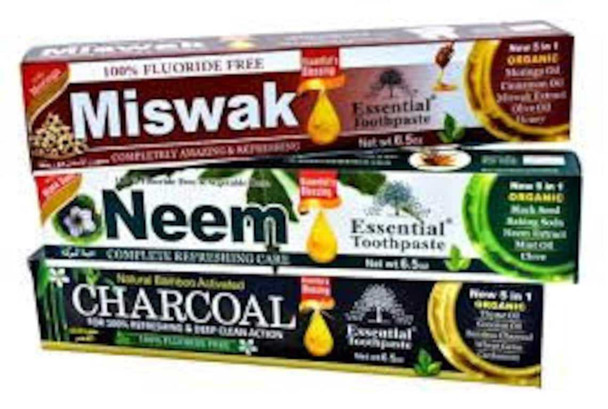 Toothpaste,Fluoride Free Essential: Neem, Miswak, Blackseed & Charcoal. Pick one 